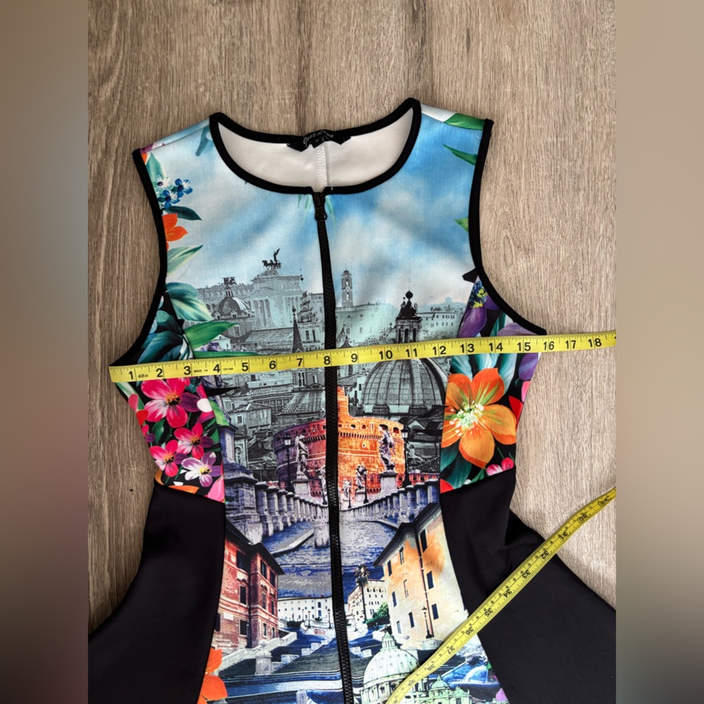 Just Love Multi-Color Scenic Print Midi Dress with Black Panels - Picture 12 of 15